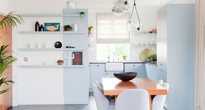 Baby blue kitchen trend, pastel kitchen cabinets