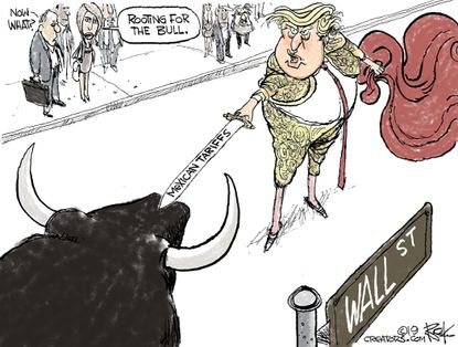 Political Cartoon U.S. Wall Street Mexican Tariffs Trump