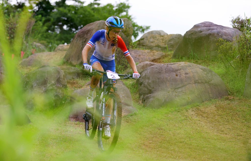 Pauline Ferrand-Prévot in the women&#039;s cross-country race at the Tokyo Olympic Games