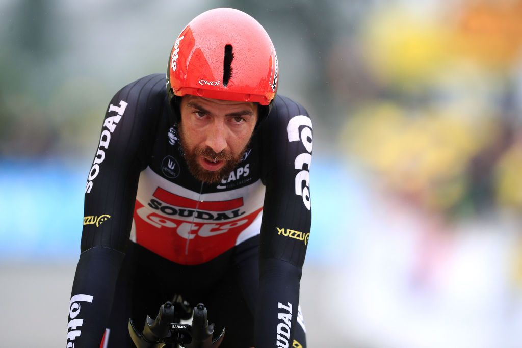 LAVAL ESPACE MAYENNE FRANCE JUNE 30 Thomas De Gendt of Belgium and Team Lotto Soudal at arrival during the 108th Tour de France 2021 Stage 5 a 272km Individual Time Trial stage from Chang to Laval Espace Mayenne 90m ITT LeTour TDF2021 on June 30 2021 in Laval Espace Mayenne France Photo by Christophe PetitTesson PoolGetty Images