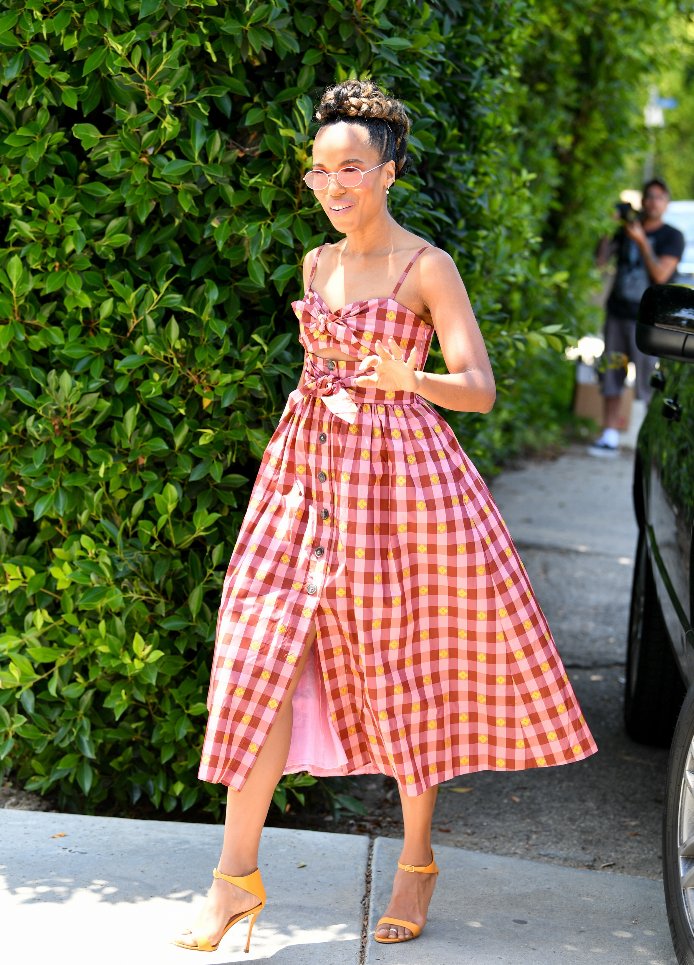 Kerry Washington wearing gingham dress