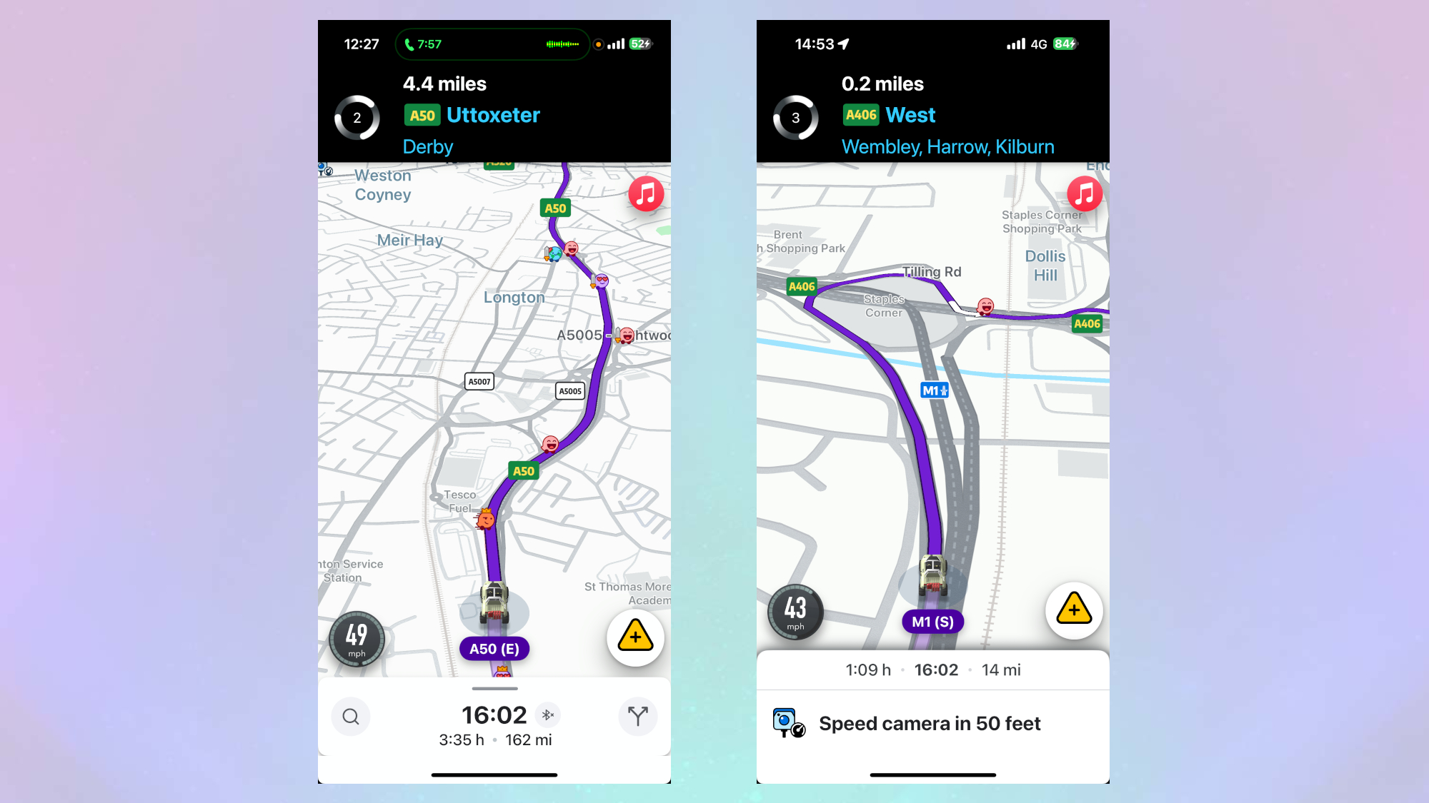 Waze route showing roundabouts