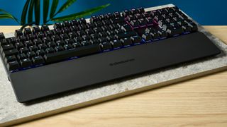 A black SteelSeries Apex Pro wired gaming keyboard