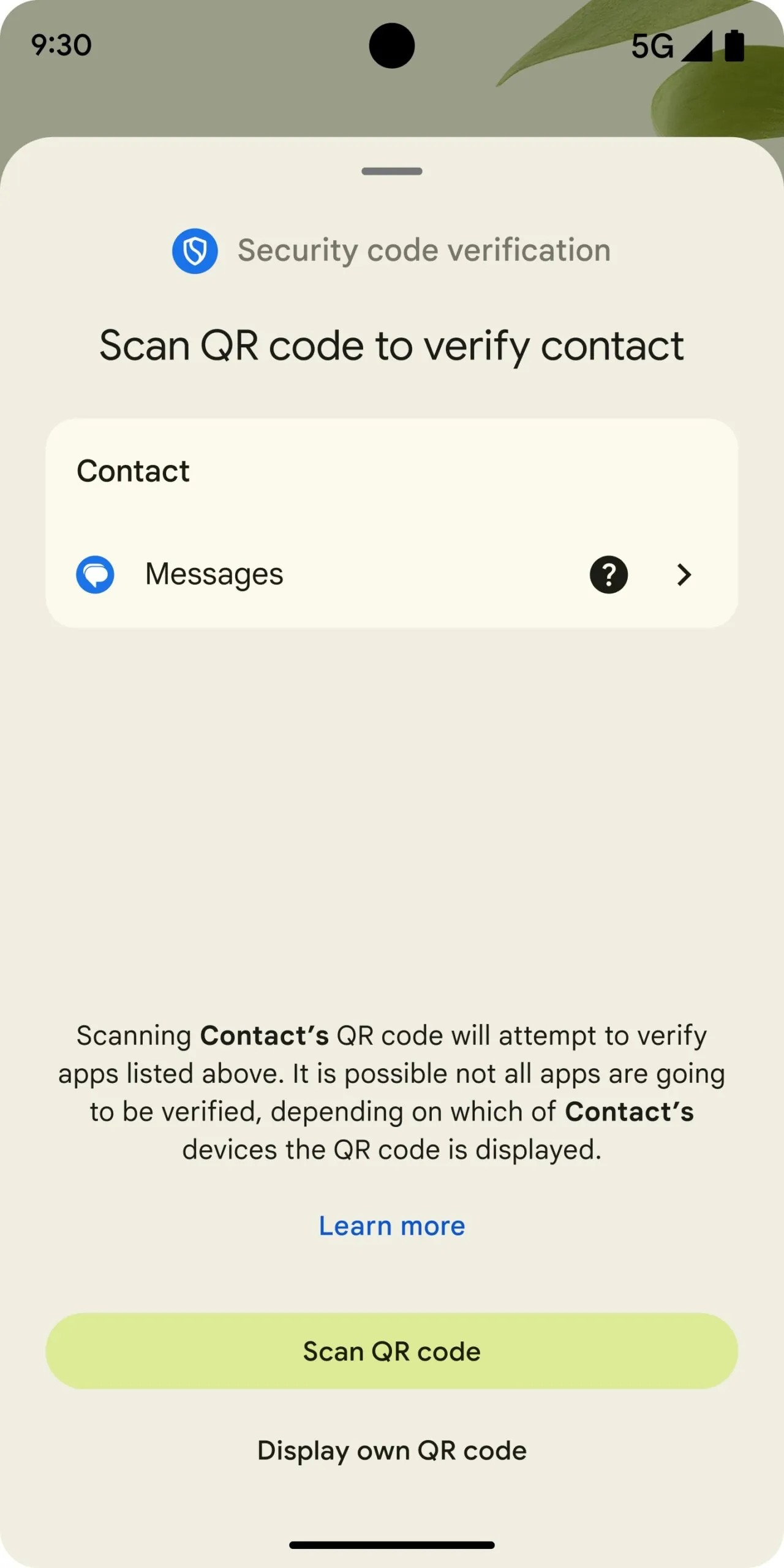 Android system key verifier app scanning a QR code