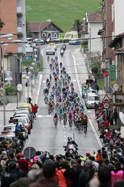 The Pais Vasco peloton in action during stage three.