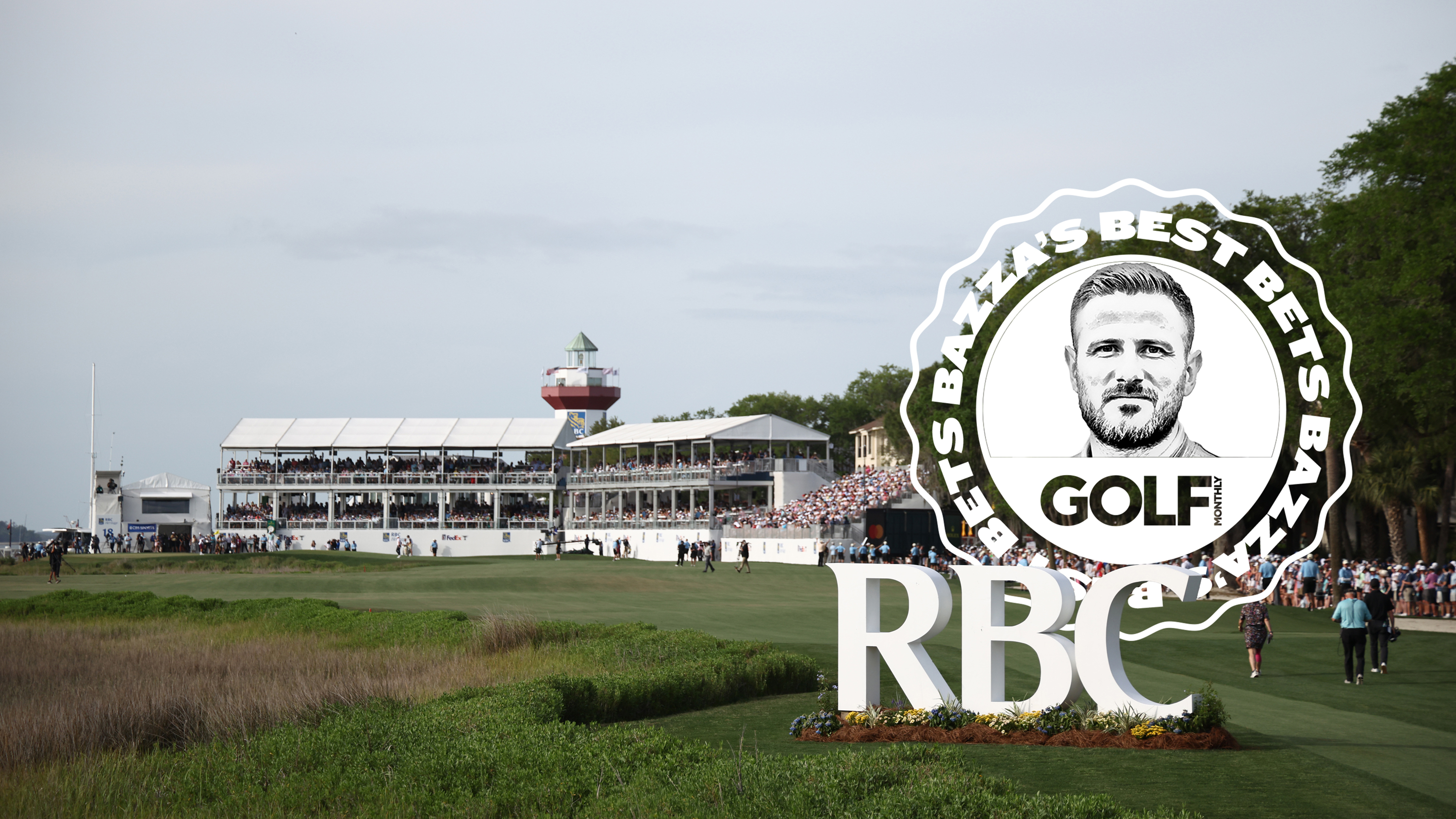 RBC Heritage host venue Harbour Town Golf Links with an inset image of the Bazza's Best Bets logo
