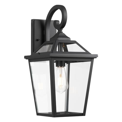 Diyel Outdoor Wall Lantern, Black Exterior Light Fixture Wall Mount With Clear Glass for Front Porch, 18 Inch Tall Waterproof Outdoor Wall Sconces Lamp Outside for House, Doorway, Garage, Patio