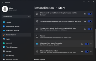 Start menu personalization