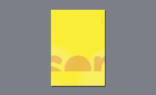 Yellow poster with writing resembling a sun rise