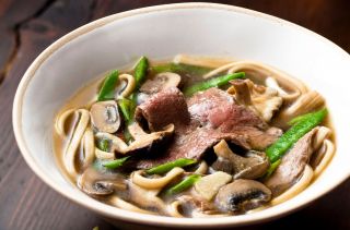 Japanese broth with udon noodles