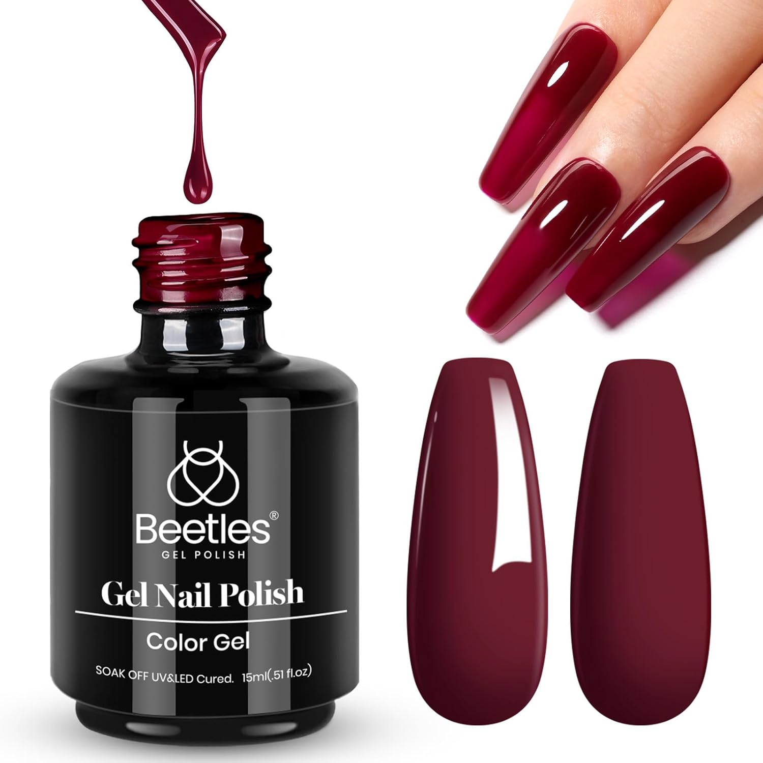 Beetles Oxblood Red Gel Polish Dark Red Full Maroon Red Fall Gel Nail Polish 15ml Soak Off Uv Led Needed Nail Art Manicure Salon Diy Design at Home Gifts for Woman