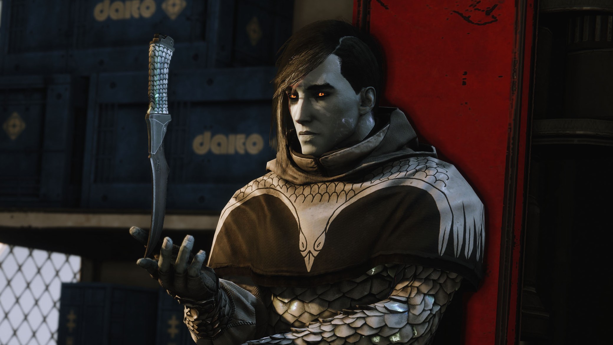 Crow/Uldren Sov in Destiny 2, playing with a knife.