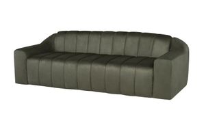 dark green curved sofa