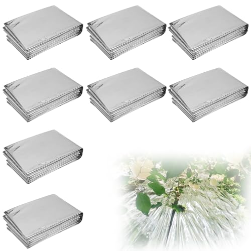 8 Pcs Plant Reflective Film, 160cm*210cm Silver Reflective Mylar Film, Emergency Foil Blanket, Plant Growth Mylar Films, Greenhouse Reflective Covering Foil Sheets for Garden, Double-Sided Silver