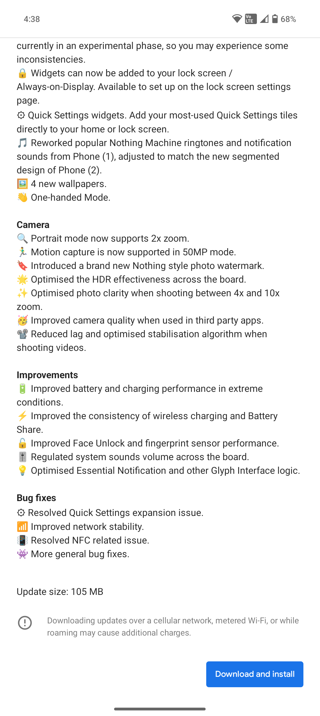 Nothing Phone (2) update changelog