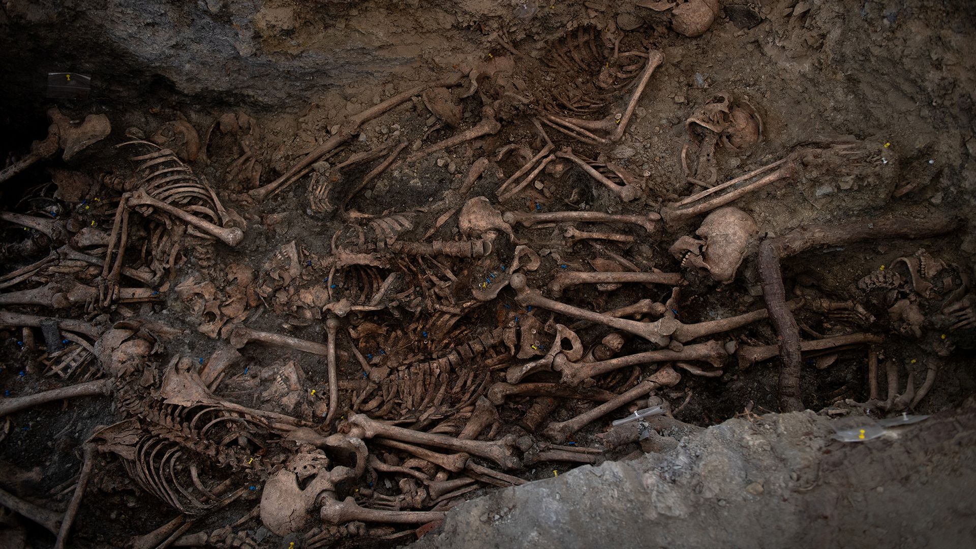 
                                Skeletal remains of more than 160 victims of Francisco Franco&#039;s regime executed during the Spanish Civil War are exhumed from mass graves discovered in Barranco de Viznar, Spain
                            