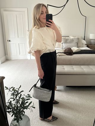 Who What Wear UK's deputy editor, Maxine Eggenberger, wears a pair of Abercrombie's Sloane trousers