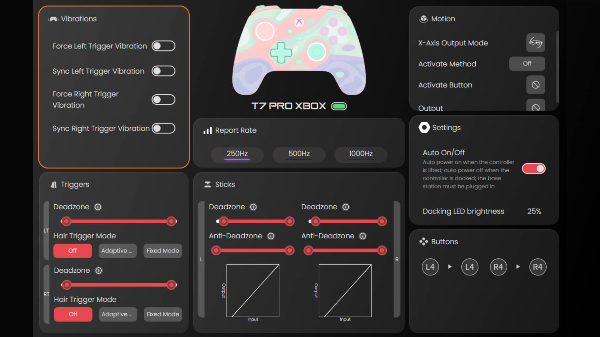 Screenshots of all the options available in the GameSir Nexus software.