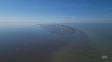 Aerial image of a new island in the northern part of the Caspian Sea.
