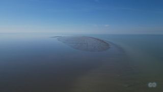 Aerial image of a new island in the northern part of the Caspian Sea.