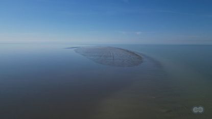 Aerial image of a new island in the northern part of the Caspian Sea.