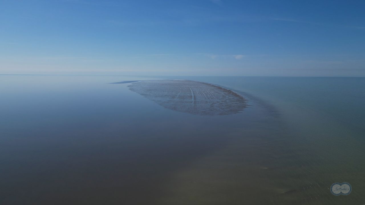 Aerial image of a new island in the northern part of the Caspian Sea.