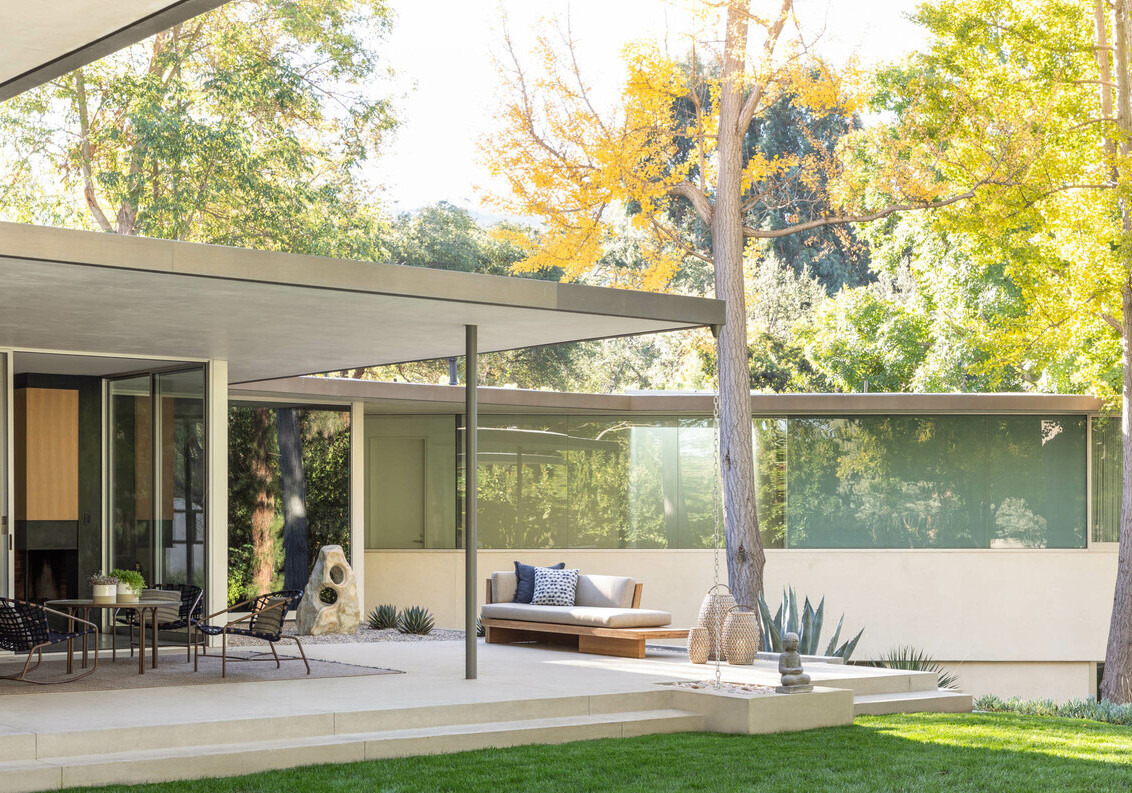 An open deck with a flat roof for privacy