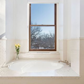 bathroom with oval bathtub