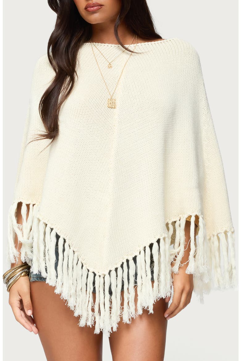 Kamila Fringe Trim Cotton Poncho