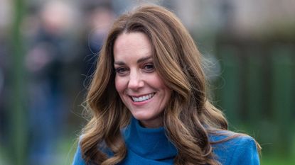 Catherine, Duchess of Cambridge meets staff and pupils from Holy Trinity Church of England First School as part of a working visit across the UK ahead of the Christmas holidays on December 7, 2020 