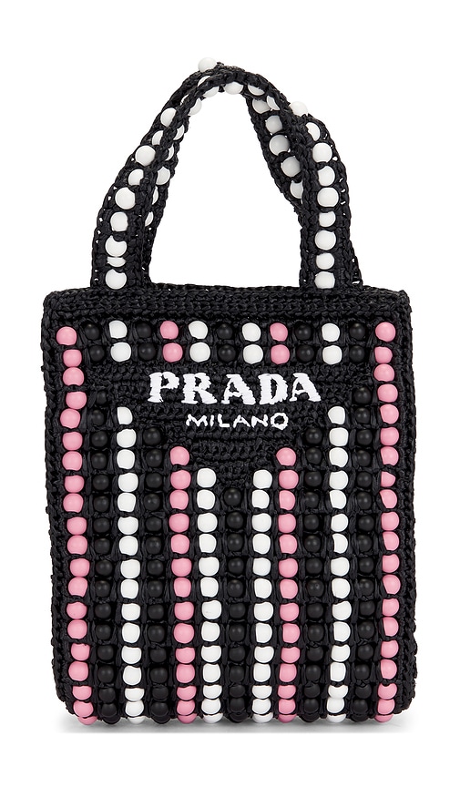 Prada Wood Beaded Raffia Tote Bag