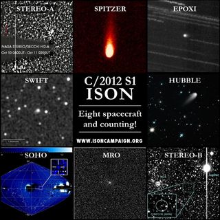 Eight Spacecraft's Observations of Comet ISON