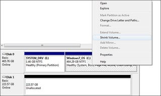 Shrink the main partition on the hard drive