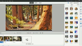 Interface showing photo of dog running through woods, with artistic effect applied