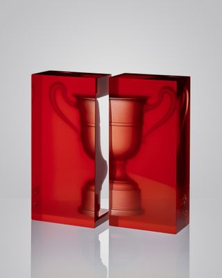 Trophy for Mille Miglia 2024 as a red perspex box by Sabine Marcelis