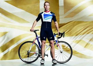 Chris Hoy modelling the Team GB cycling kit for the London 2012 Olympics