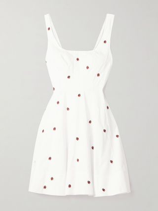 Wells Pleated Embroidered Cotton-Blend Poplin Mini Dress
