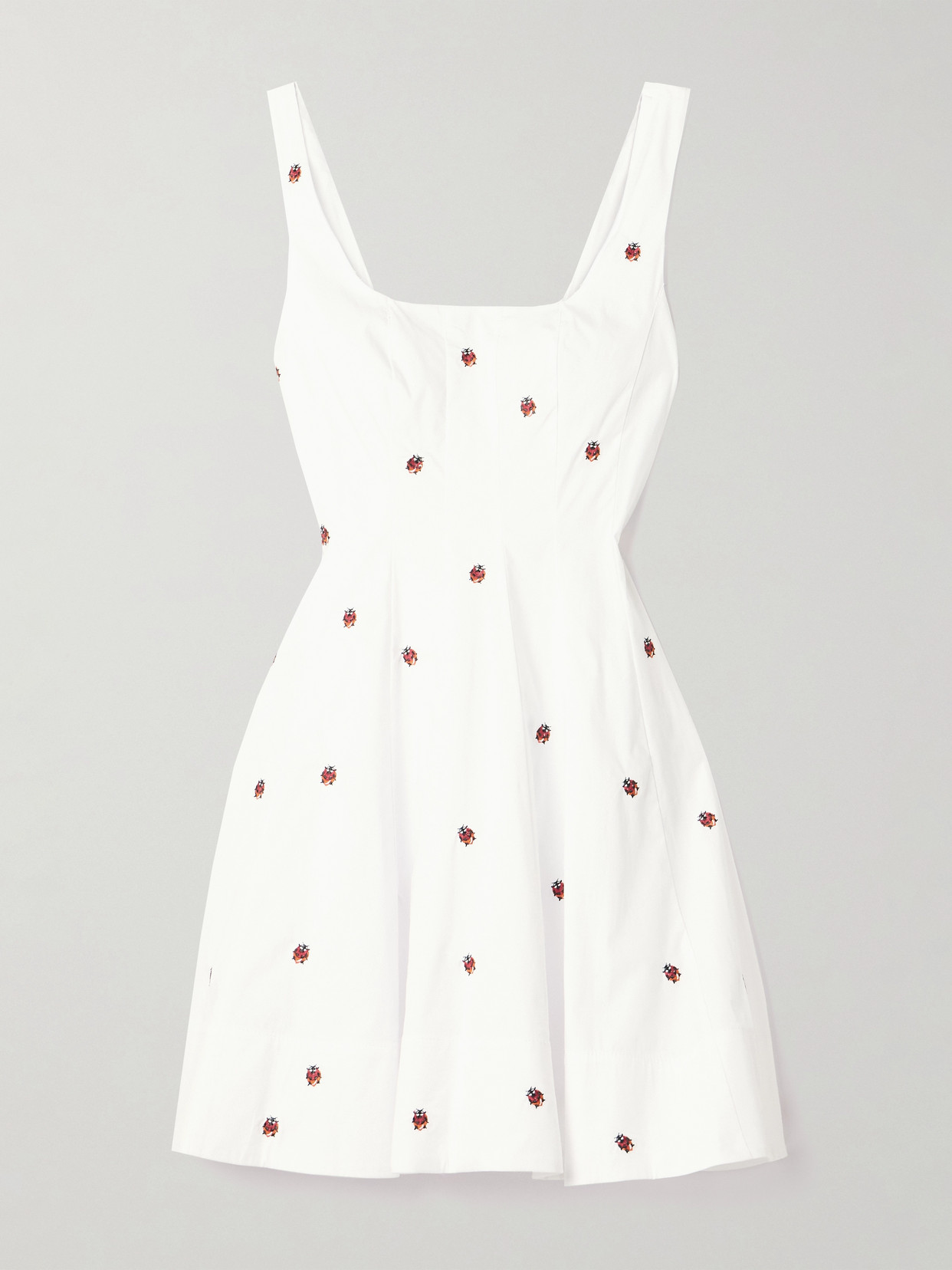 Wells Pleated Embroidered Cotton-Blend Poplin Mini Dress