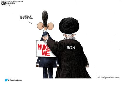 Political cartoon U.S. Barack Obama Iran deal nuclear warfare