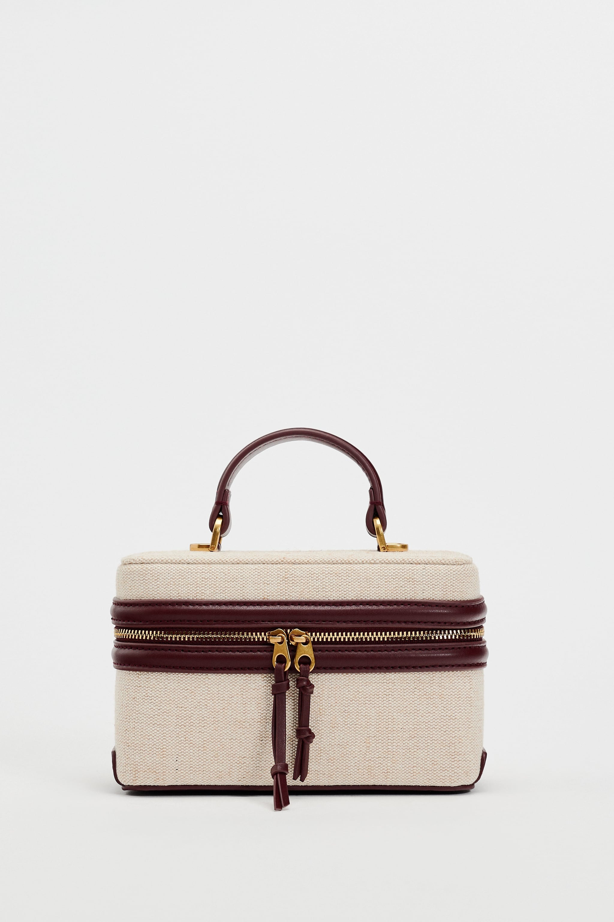 ZARA burgundy and natural Rigid Vanity Case Bag