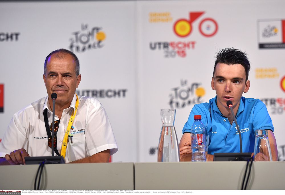 Team Manager Vincent Lavenu and Romain Bardet