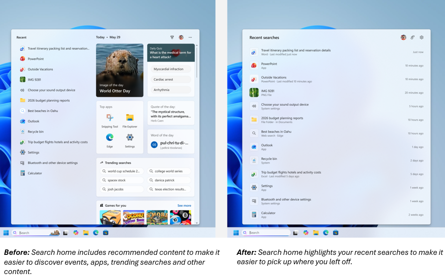 The new search pane (right)