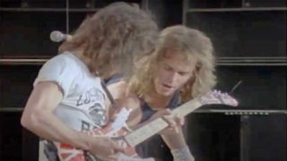 David Lee Roth and Eddie Van Halen onstage at Donington 1984