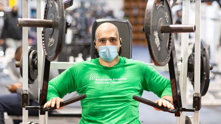 Exercise in gym with mask