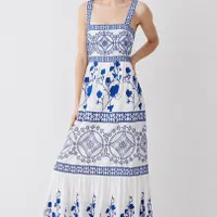 Floral &amp; Geo Embroidered Woven Midaxi, £113.40 ($194.40) | Karen Millen