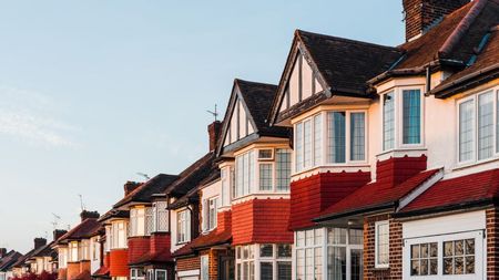 A view of London houses at sunset