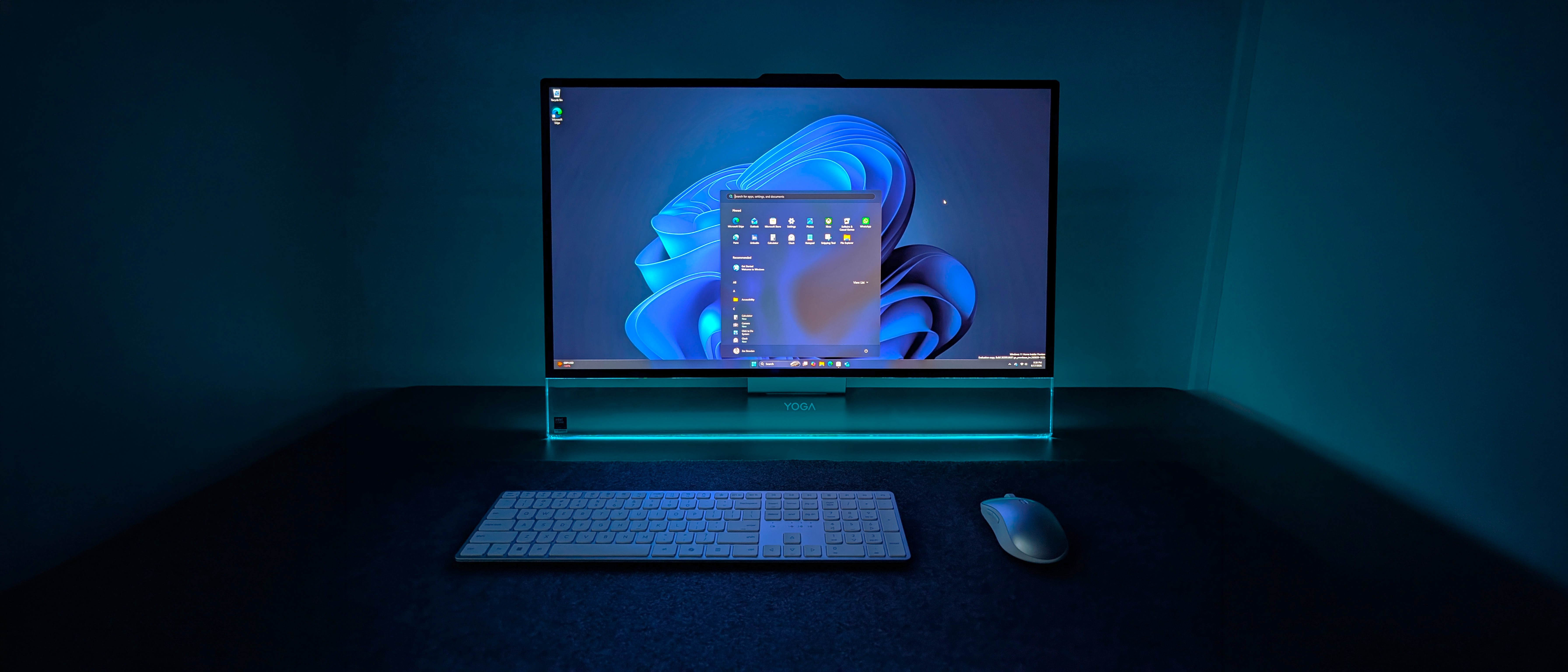 Lenovo Yoga AiO in a dark room with RGB lights enabled