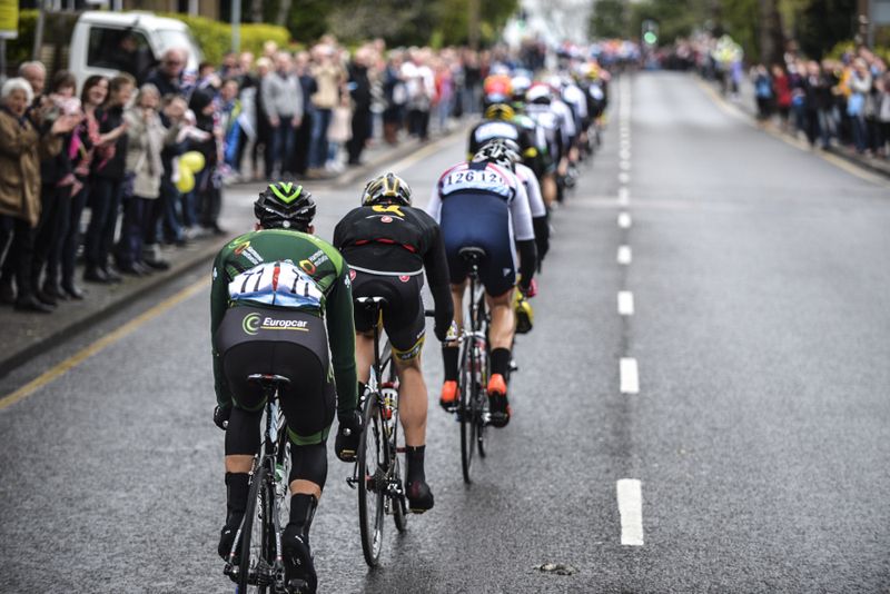 Yannick Martinez (Europcar) is the last rider in a strung out peloton