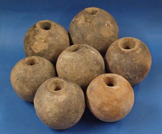 17th century ceramic gunpowder grenades, apparently. (Wikipedia)