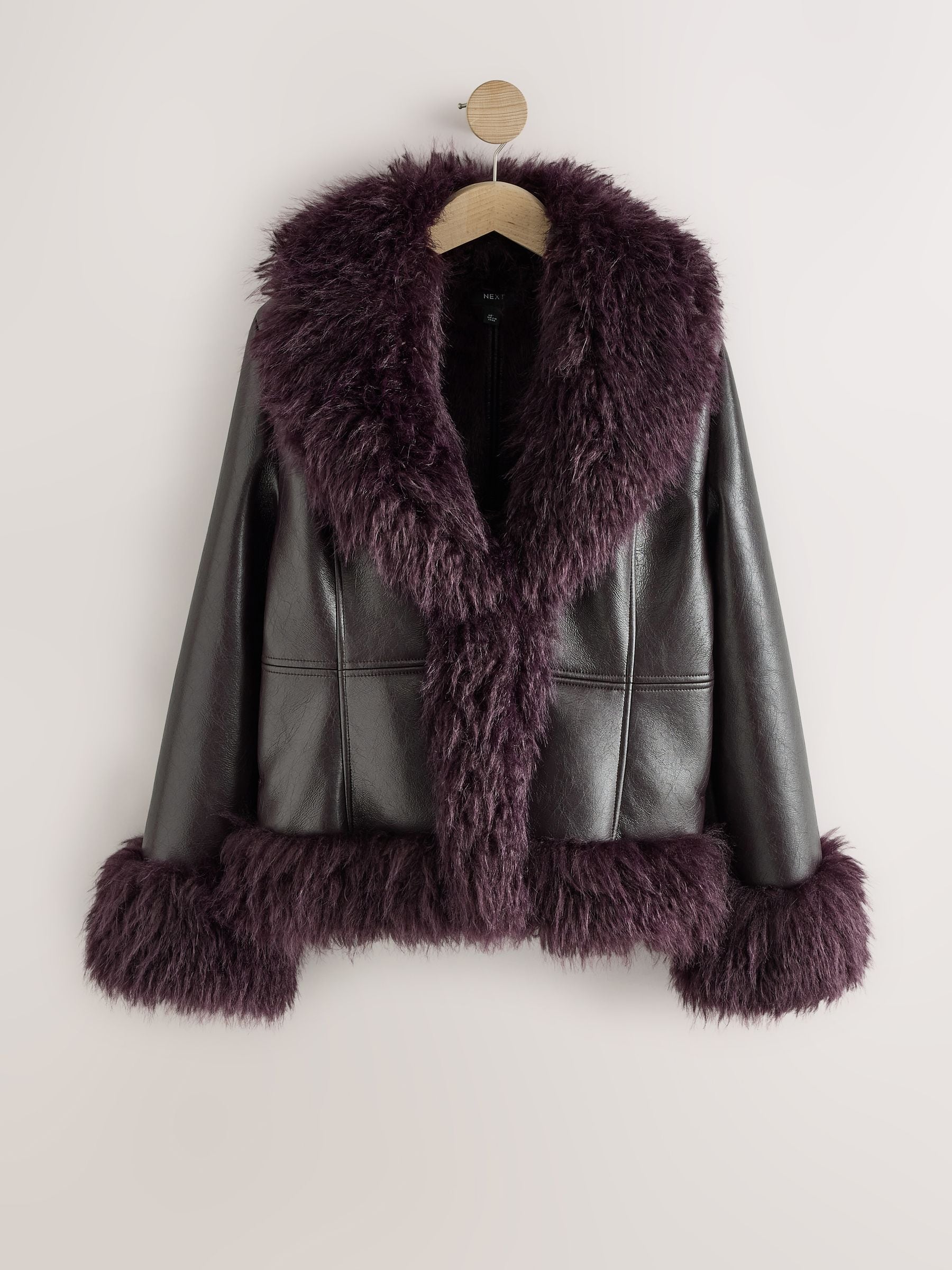 Burgundy Red Faux Fur Trim Penny Lane Faux Leather Jacket - Size 6